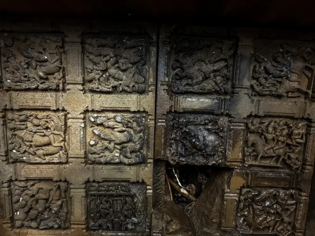 Nageshwar Temple, Khireshwa various carvings on the roof of the stone temple