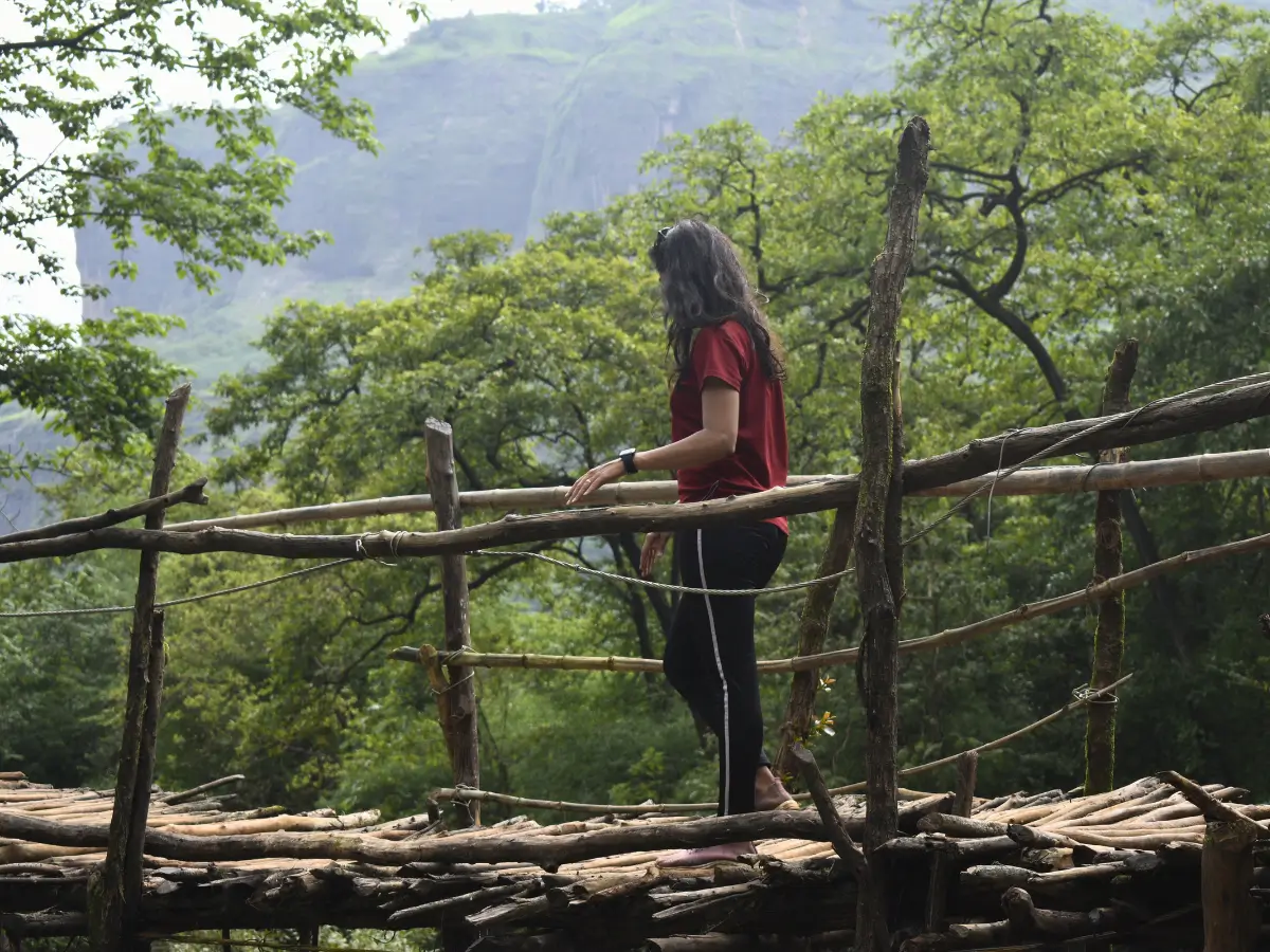 Devkund Waterfall Trek Water Crossing Bridge