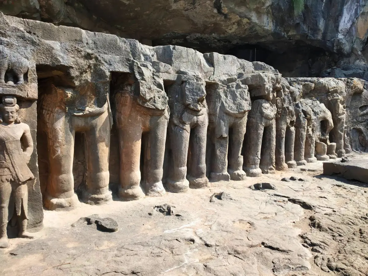 Row of Broken Sculptures of Elephants at Pitalkhora Buddhist Caves