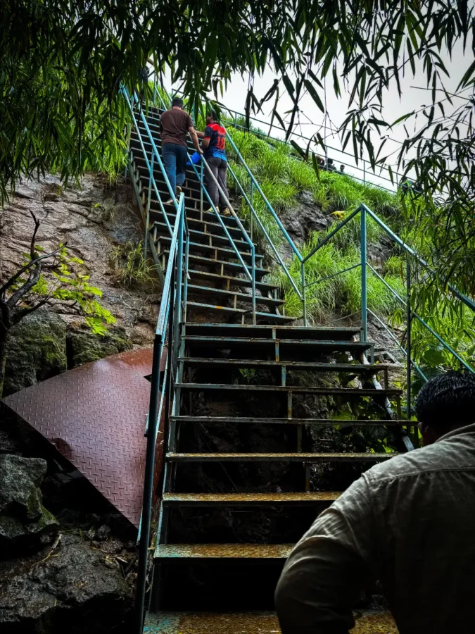 Metal staircase on Savlya Ghat Trek Trail