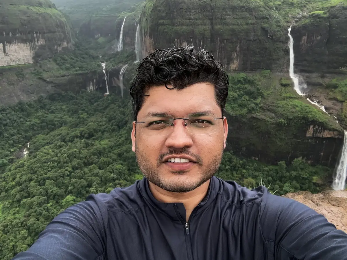 Vinay at Savlya Ghat Devkund Waterfall and Ring Waterfall in the Background